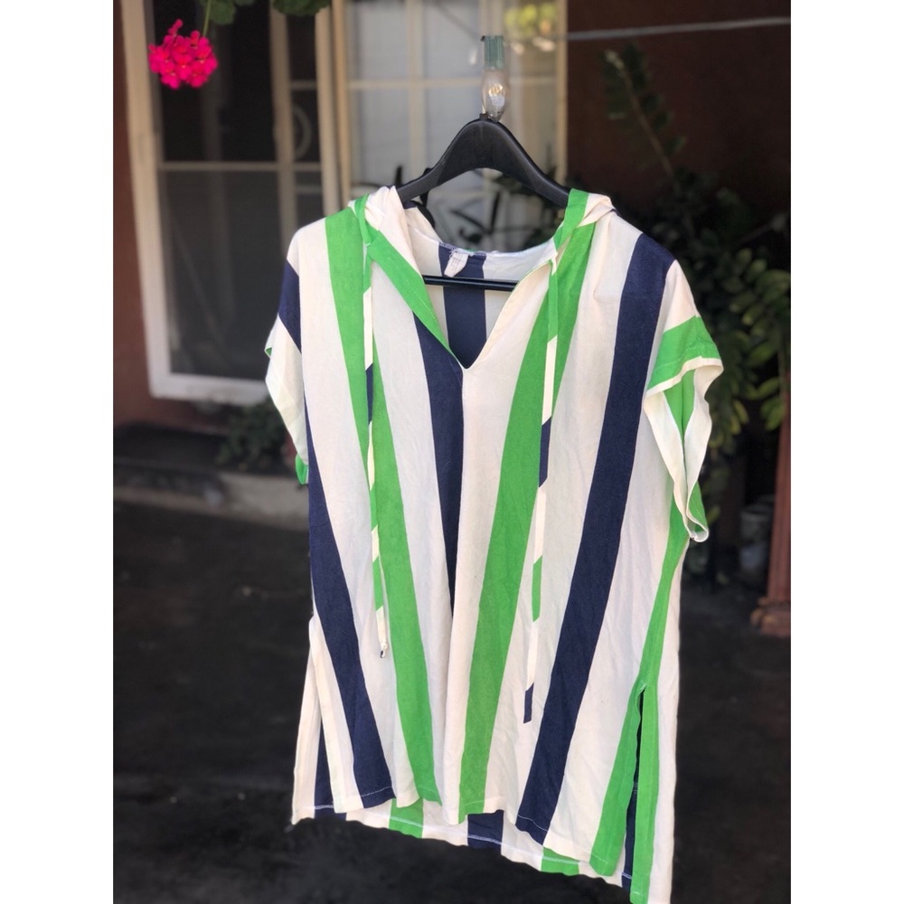 SOLD Vintage retro striped top with hood Sz M
